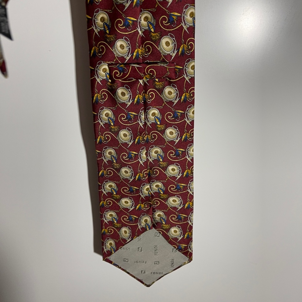 Fendi Italy‎ Silk Burgundy Fishing Tie - Picture 5 of 7